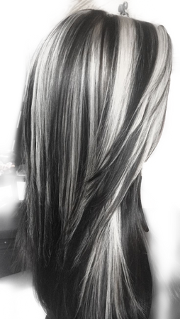 Black and white hair with chunky highlights