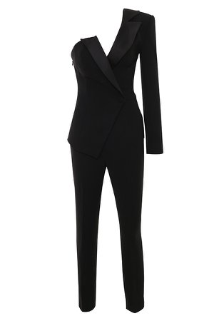 Clothing : Jumpsuits : 'Rosaria' Black Tux Jumpsuit