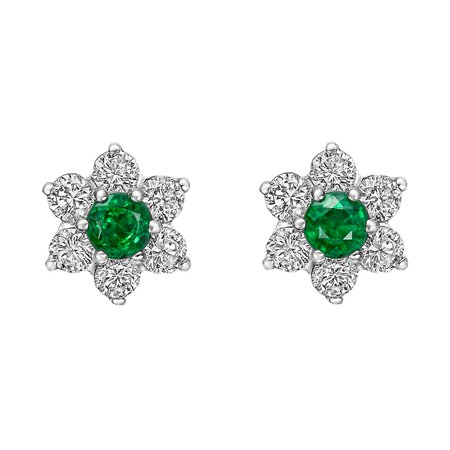 Emerald Diamond Flower Cluster Stud Earrings | Betteridge