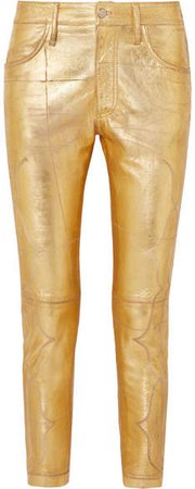 Jolly Embroidered Metallic Crinkled-leather Skinny Pants