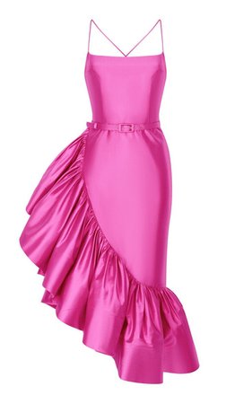 pink belted ruffle dress