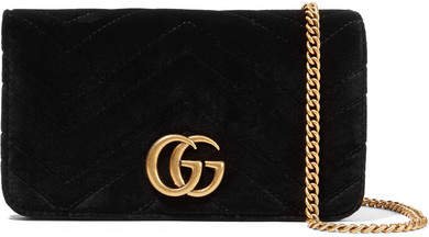 Gg Marmont Micro Quilted Velvet And Textured-leather Shoulder Bag - Black