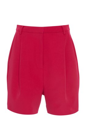 Sally LaPointe Pleated Stretch-Crepe Shorts