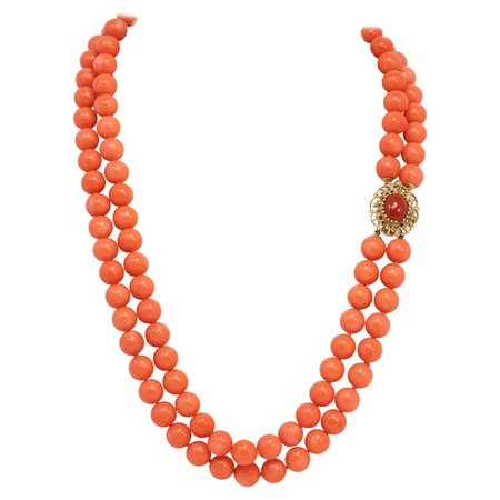 Handcraft Antique 14 Karat Yellow Gold Sicily Coral Choker Necklace For Sale at 1stDibs
