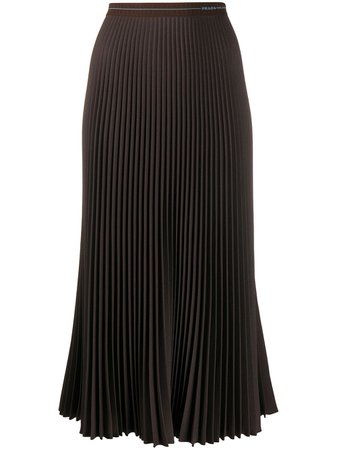Brown Prada pleated mid-length skirt with elastic waistband P199NS1821OES - Farfetch
