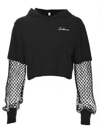Fishnet Hollow Out Long Sleeve Women's Cropped Hoodie - Tbdress.com