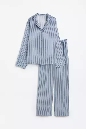 Satin Pajamas - Light blue/striped - Ladies | H&M US