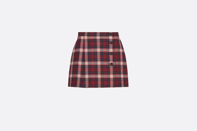 Buttoned Miniskirt Red, Black and White Check'n'Dior Tartan Wool Twill - Ready-to-wear - Woman | DIOR
