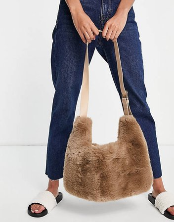 Ego oversized shoulder bag in camel fur | ASOS