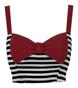Pin Me Up Striped Crop Top in Red. Retro, Rockabilly, Bow front. | Double Trouble Apparel