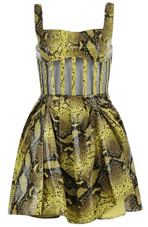 Snake Print Skater Dress Yellow Black - Luxe Dresses and Celebrity Inspired Dresses