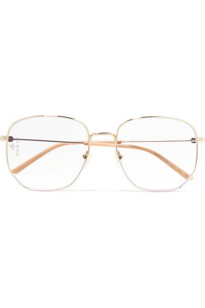 Gucci | Hexagon-frame gold-tone and acetate optical glasses | NET-A-PORTER.COM