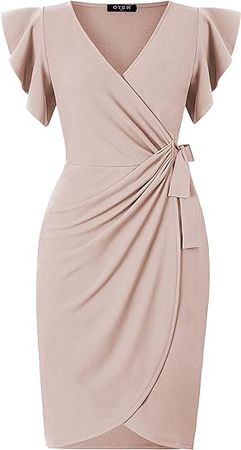 Amazon.com: oten Womens Deep V Neck Ruffle Sleeve Sheath Casual Cocktail Party Work Faux Wrap Dress : Clothing, Shoes & Jewelry