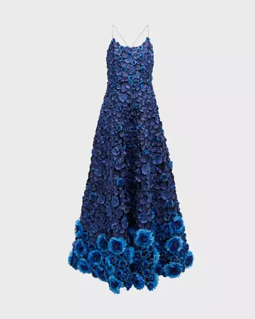 Alice + Olivia Dominique Floral-Embellished Ball Gown | Neiman Marcus