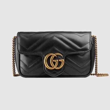 GG Marmont matelassé leather super mini bag in Black matelassé chevron leather with black leather detail | Gucci Women's Mini Bags