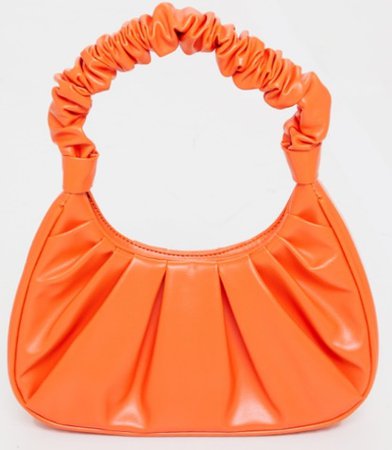 orange ruched handle shoulder bag