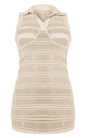 Cream Sheer Stripe Collared Mini Beach Dress | PrettyLittleThing USA