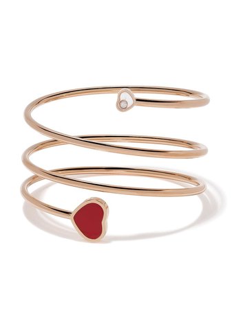 Chopard 18Kt Rose Gold Happy Hearts Diamond And Red Stone Bangle