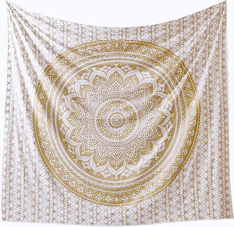 Amazon.com: Tapestry Golden Hippie Mandala Ombre Wall Hanging - Indian Popular Mandela Bohemian Psychedelic Bedspread Dorm Room Decor with Metallic Shine Tapestry 84"x90" : Home & Kitchen