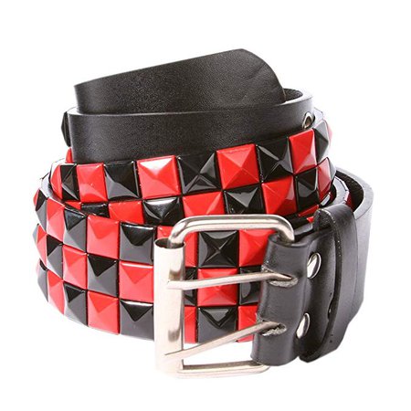 Accessoryo Men's Cheque Chessboard Style Studded Belt 115cm Red & Black at Amazon Men’s Clothing store