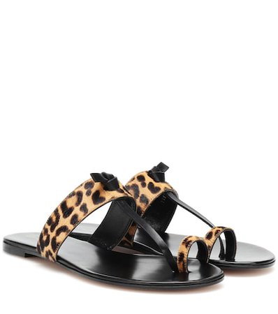 Leopard-printed leather sandals