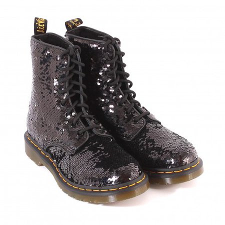 Dr Martens Women's 1460 Pascal Sequin Lace Up Boot Black / Silver