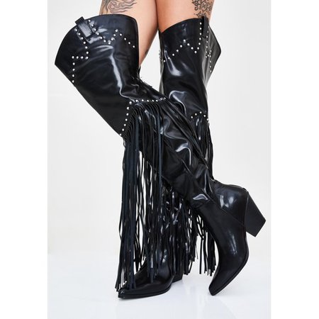 Cape Robbin Montana Black Fringe Thigh High Over Knee Western Cowboy Boots (7, Black) - Walmart.com