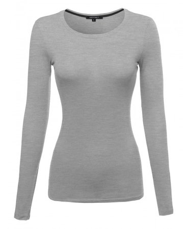 Basic Lightweight Cotton Long Sleeve Crewneck Shirt Top | 03 Gray