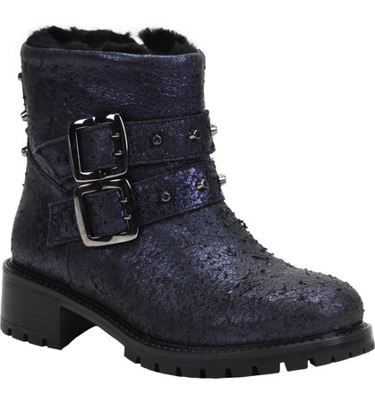 Distressed Leather Blue Moto Boot