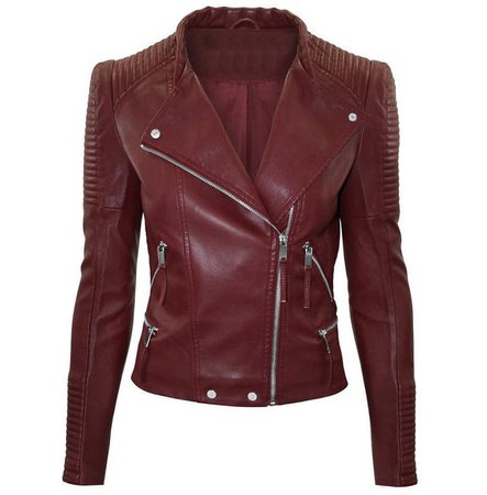 Women Maroon Color Leather Jacket Biker Stylish Zipper | RebelsMarket