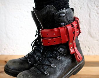 Leather Double Strap Boot Garter for Men and Women Red | Etsy