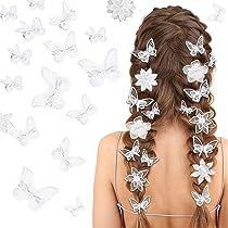 Amazon.com : 19 Pieces Butterfly Hair Clip Wedding Flower Hair Clip Embroidery Flower Hair Pins Lace Butterfly Hair Bows Wedding Hair Clips for Cosplaying Women Girls Teens (White, Basic Style) : Beauty & Personal Care