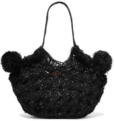 Lalo Mini Pompom-embellished Straw Tote - Black