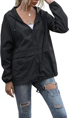 Amazon.com: Women's Waterproof Hooded Raincoat Lightweight Rain Jacket Black Windbreaker with Pocket for Outdoor Black XL : Clothing, Shoes & Jewelry