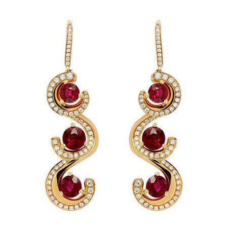 7.19 Carat Burma Ruby Diamond Gold Drop Earrings For Sale at 1stdibs