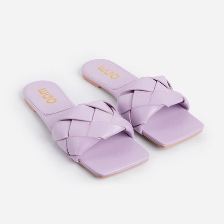 New Rules Woven Square Toe Flat Slider Sandal In Lilac Faux Leather | EGO