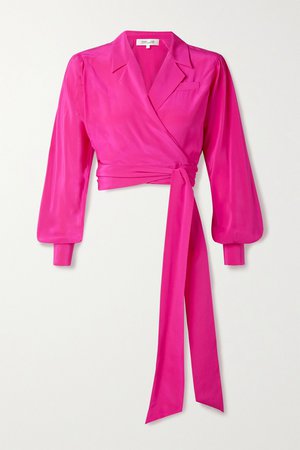 Bright pink Stephanie cropped silk crepe de chine wrap top | Diane von Furstenberg | NET-A-PORTER