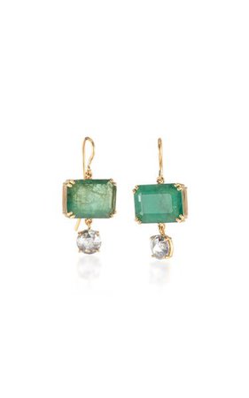 18k Yellow Gold Emerald, Diamond Earrings By Sylva & Cie | Moda Operandi