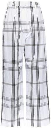 Pleated Checked Stretch-cotton Wide-leg Pants