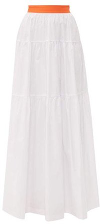 Tiered Cotton Poplin Maxi Skirt - Womens - White