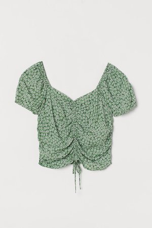 Drawstring blouse - Green/Floral - Ladies | H&M GB