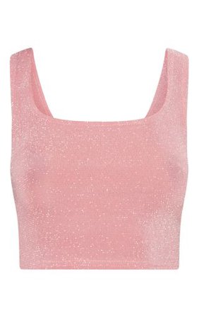 Light Pink Textured Glitter Crop Top | Tops | PrettyLittleThing USA
