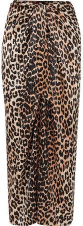 Tie-front Leopard-print Silk-blend Satin Midi Skirt - Leopard print