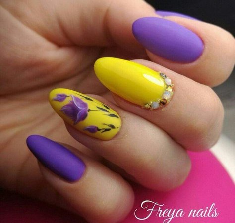 yellow and purple nails
