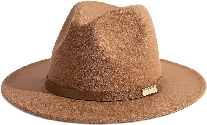 Gossifan Fedora Hats for Men Wide Brim Panama Hat with Classic Belt-D Belt Khaki at Amazon Men’s Clothing store