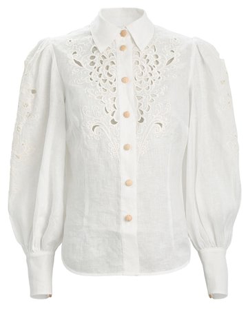 Zimmermann | Peggy Embroidered Linen Shirt | INTERMIX®