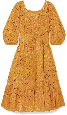 Laura Broderie Anglaise Cotton Midi Dress - Orange