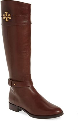 Amazon.com | Tory Burch Everly Calf Leather Riding Boots Shoes 8 Brown | Boots