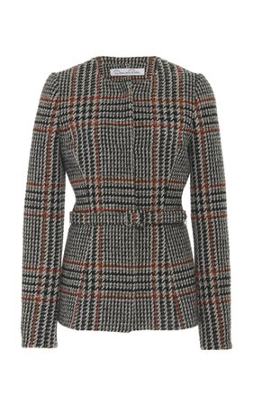 Plaid Belted Wool-Blend Jacket by Oscar de la Renta | Moda Operandi