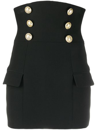 Balmain High Waist Buttoned Crepe Skirt - Farfetch